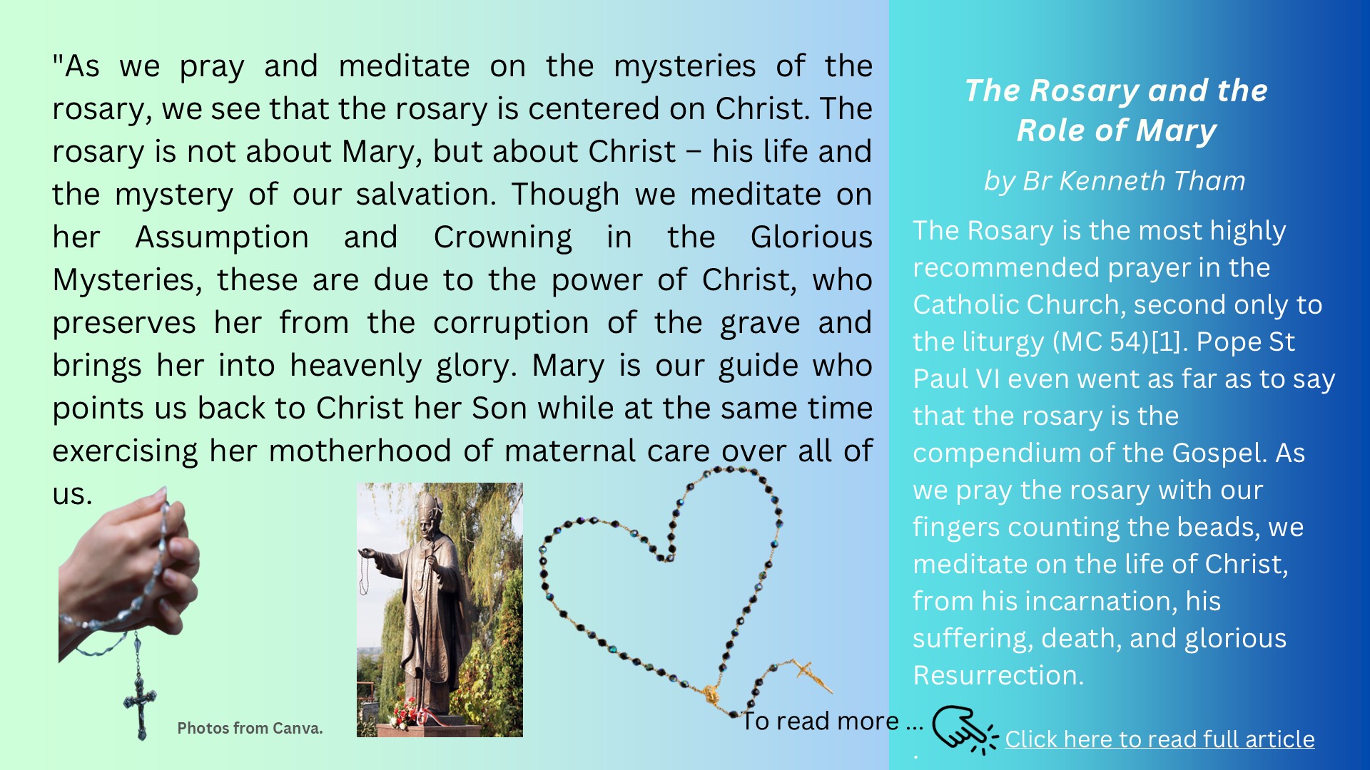 The Rosary and the role of Mother Mary By Bro Kenneth Tham